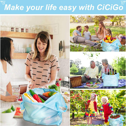 CiCiGo bolsas reutilizables de seis colores, perfectas para organizar compras por categoría.