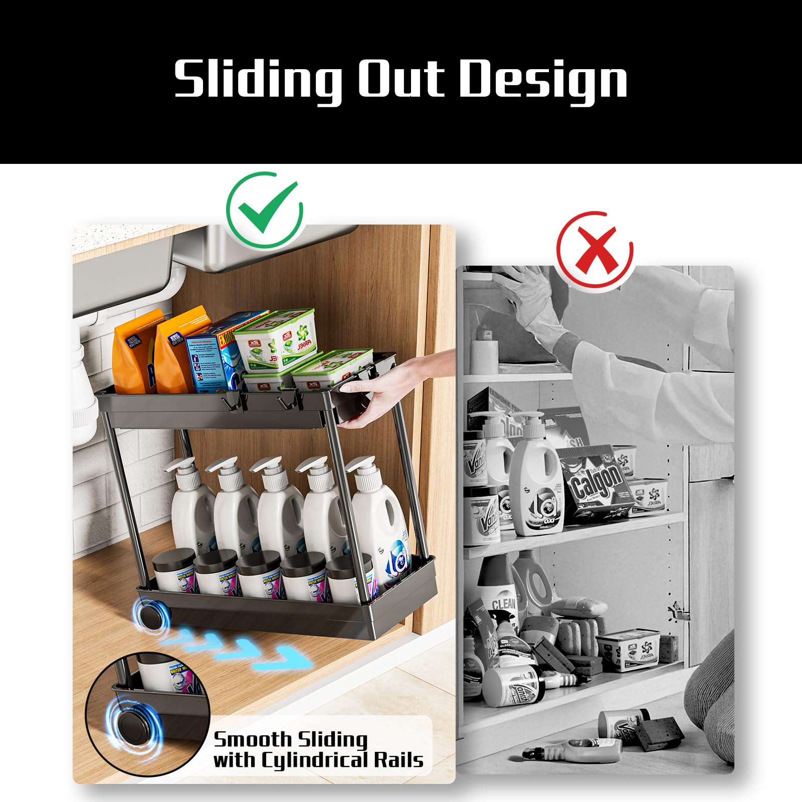 Cicilyna estante multiuso negro, diseño moderno para baño, cocina u oficina