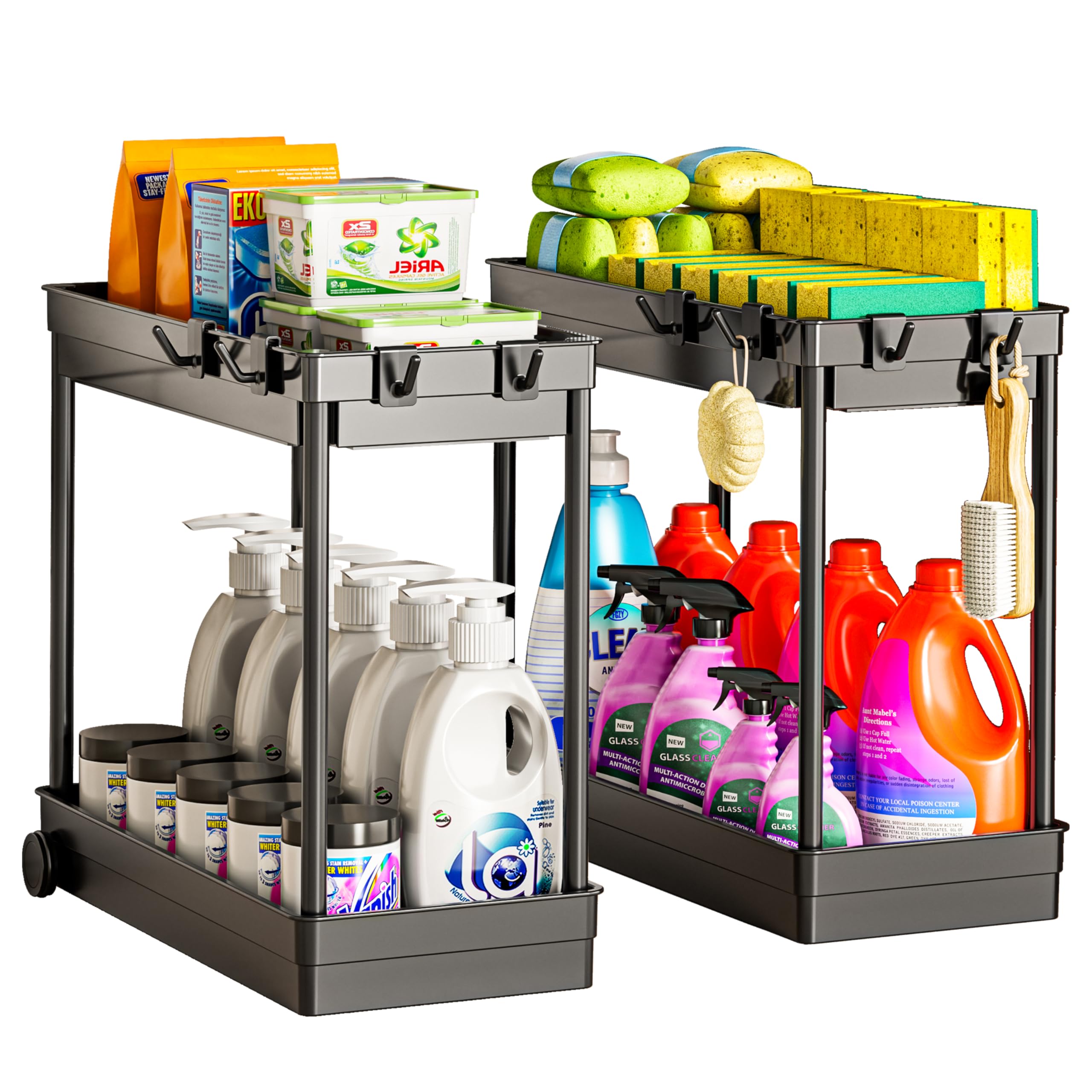 Cicilyna organizador bajo lavabo con dos estantes y gancho para ordenar el baño