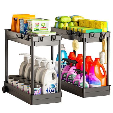 Cicilyna organizador bajo lavabo con dos estantes y gancho para ordenar el baño