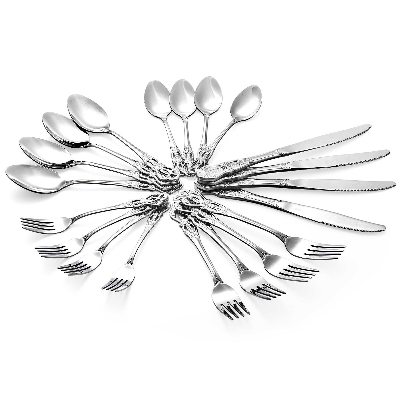 Cididu cubiertos de lujo retro con acabado plata, perfecto para ocasiones especiales.