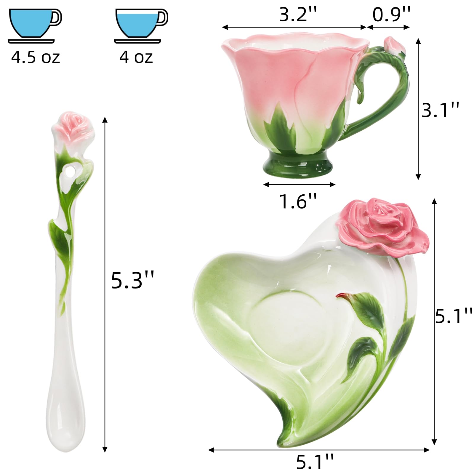 Cididu taza rosa con diseño floral, apta para microondas y lavavajillas