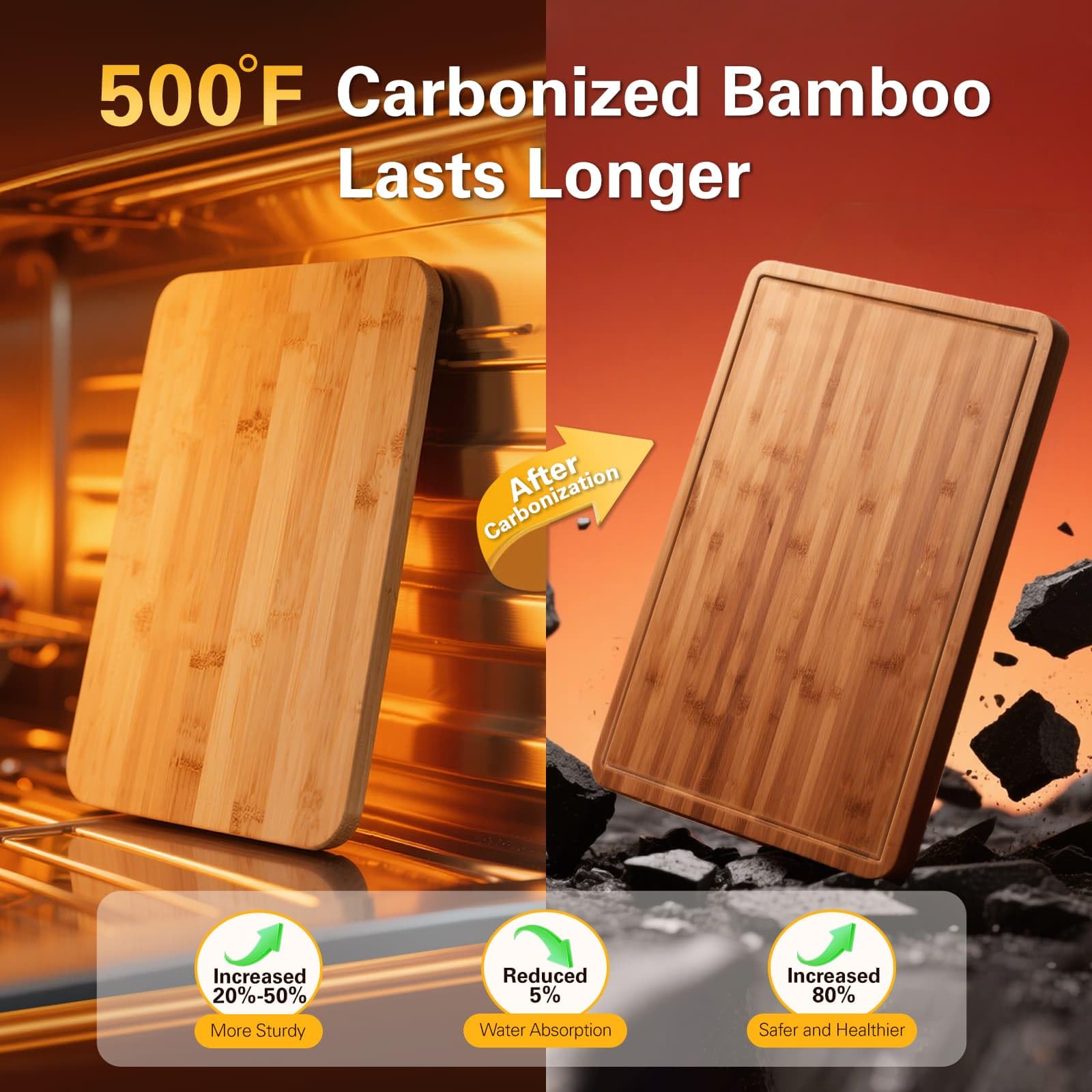 ciecie tablas de cortar bambú carbonizado, base estable para preparar ingredientes