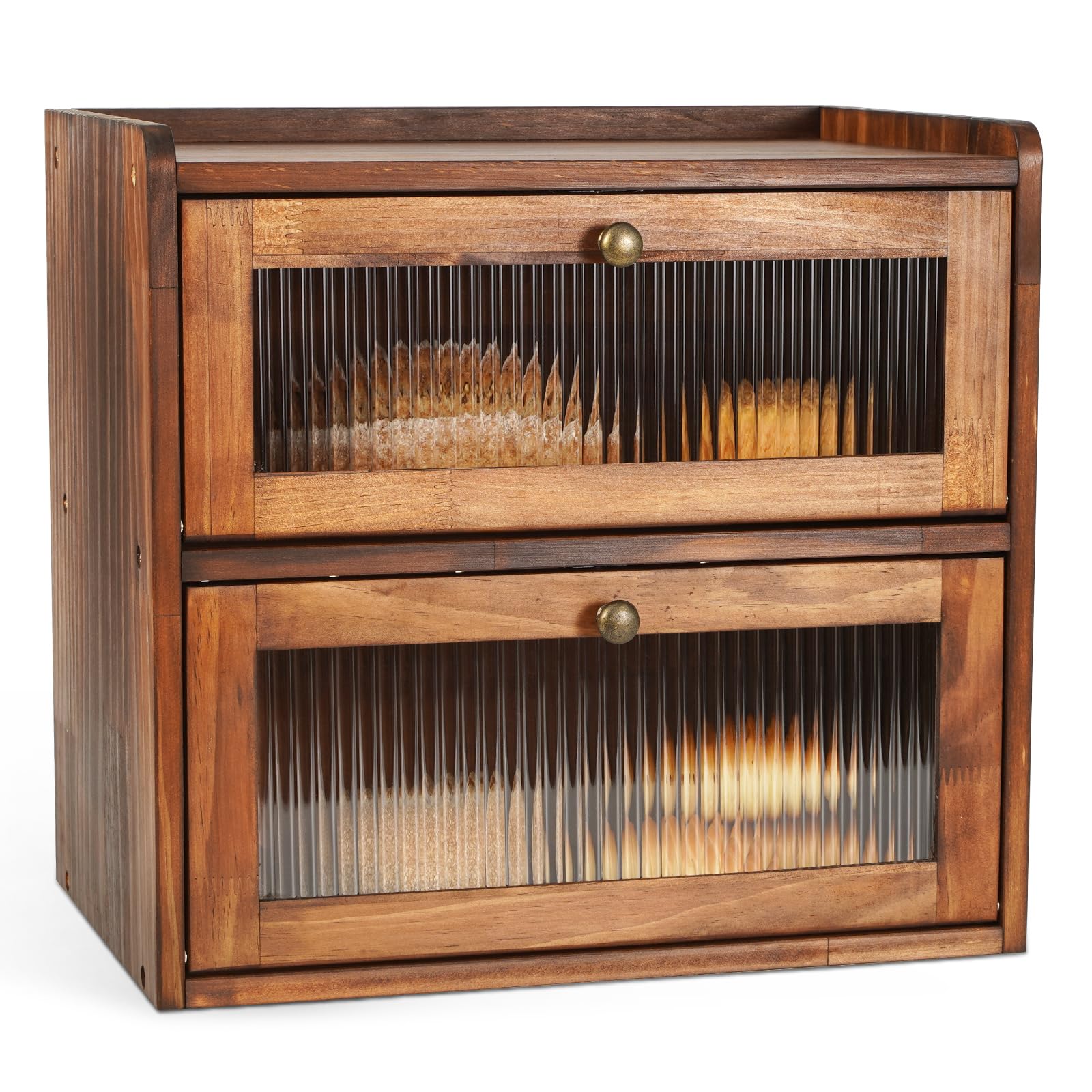 Ciilee Baby Panera de doble nivel en madera marrón para pan fresco