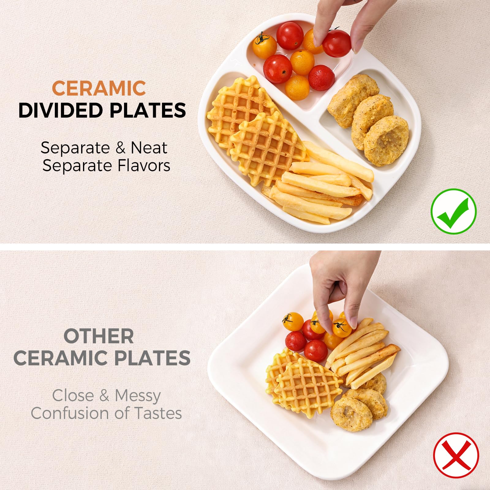 Plato cikiciki cuadrado dividido 4pc: apto lavavajillas para limpieza sencilla