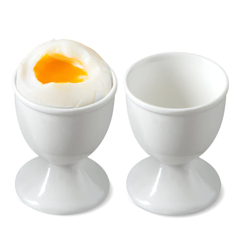 Portahuevos cerámicos blancos de Cinf, juego de dos para desayunos ordenados.