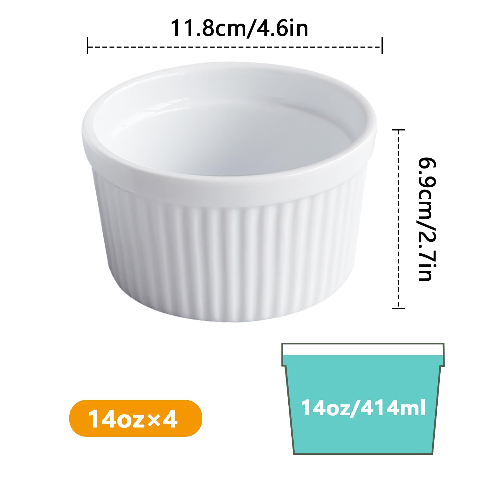 Conjunto de ramequines Cinf blancos 14 oz para hornear y servir.