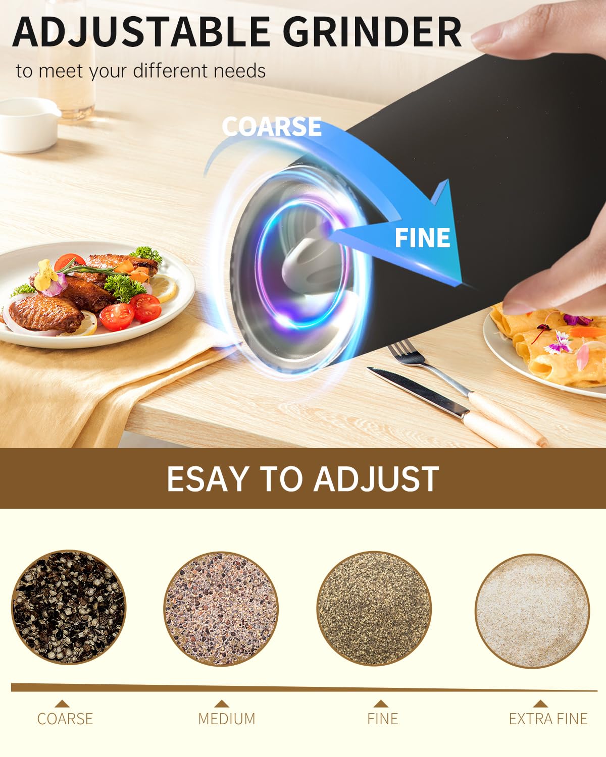 Circle Joy luz LED brillante durante el molido para ver la cantidad