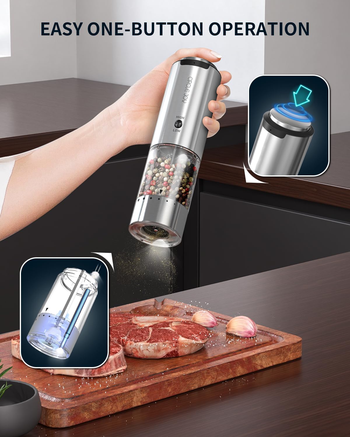 Circle Joy: gran botón superior para manejo cómodo y seguro.