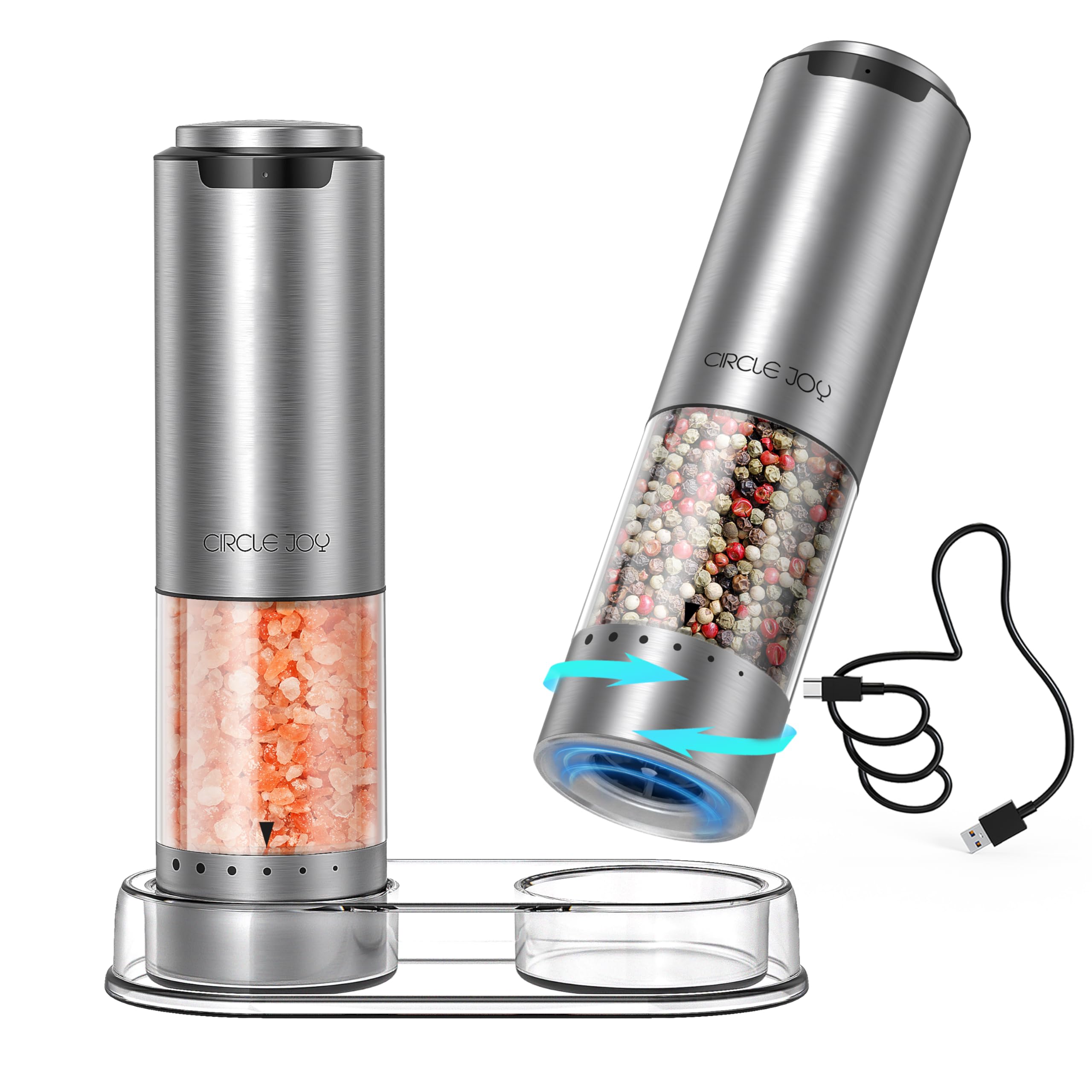 Conjunto Circle Joy con base de acero inoxidable para sal y pimienta