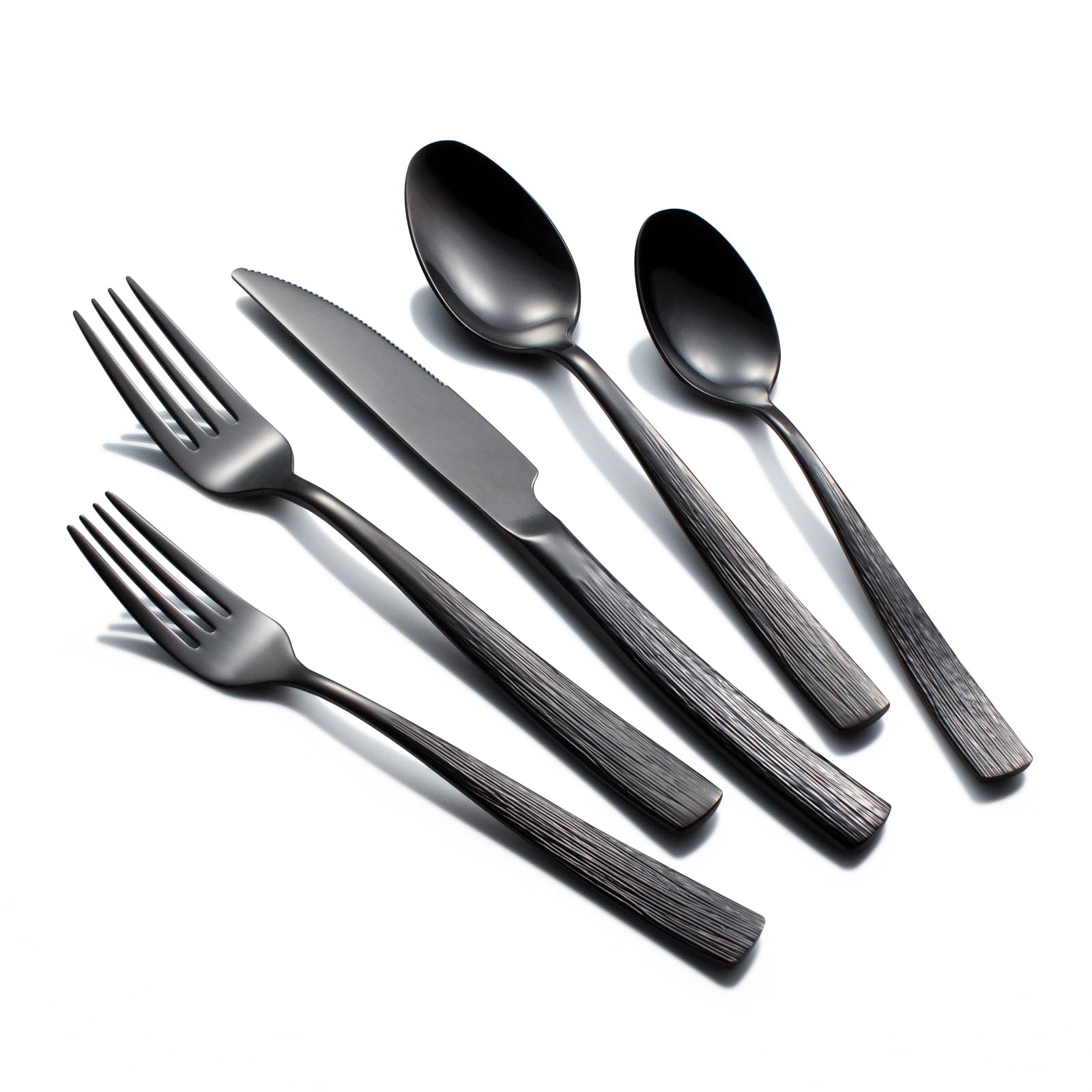 CITESANA juego de cubiertos negro para ocho con acabado espejo para mesa elegante