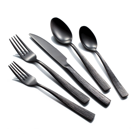 CITESANA juego de cubiertos negro para ocho con acabado espejo para mesa elegante