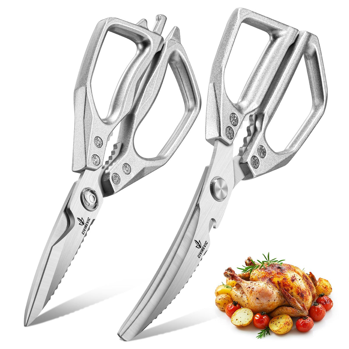 Tijeras de cocina CIVIREVIC con doble uso para precisión en hierbas y verduras.