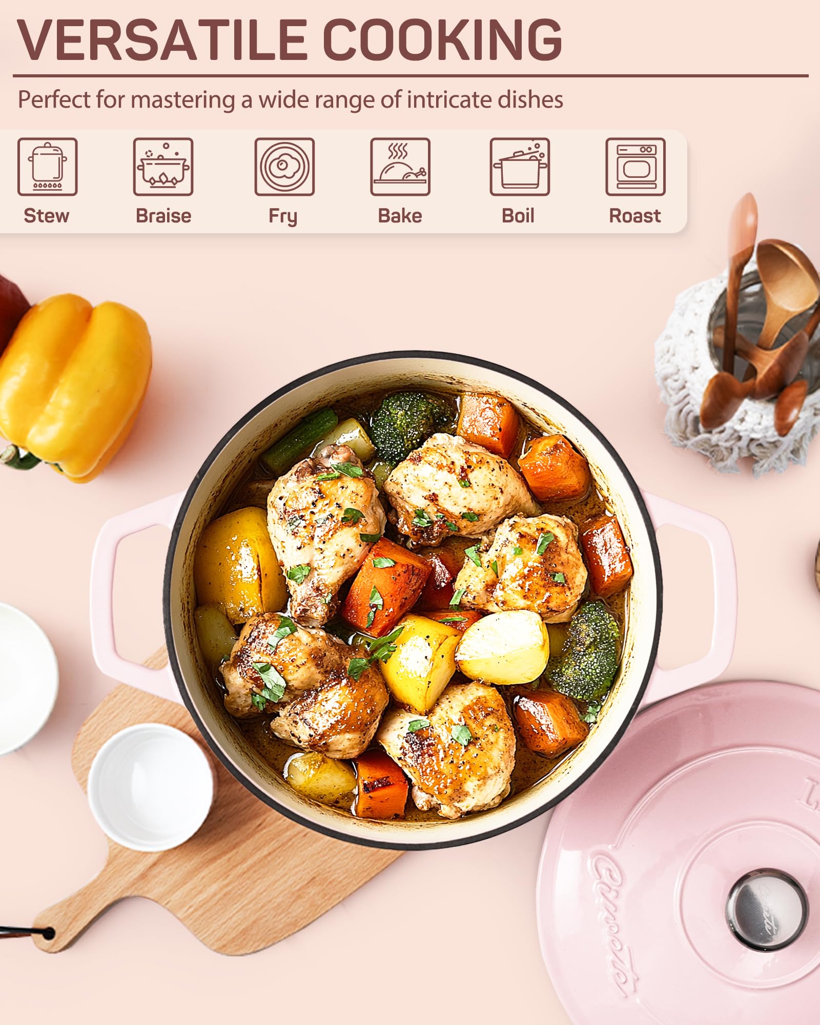 Olla apta para horno y estufa ofrece gran versatilidad.