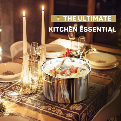 Ciwete olla stock 12 qt con tapa de vidrio irrompible para vigilar sin perder calor.