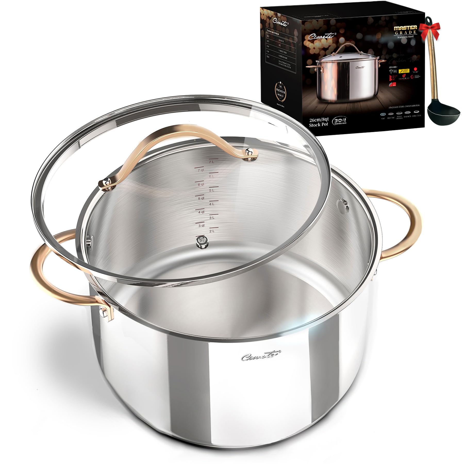 Olla ciwete stock 8qt para caldos y guisos con cocción uniforme.