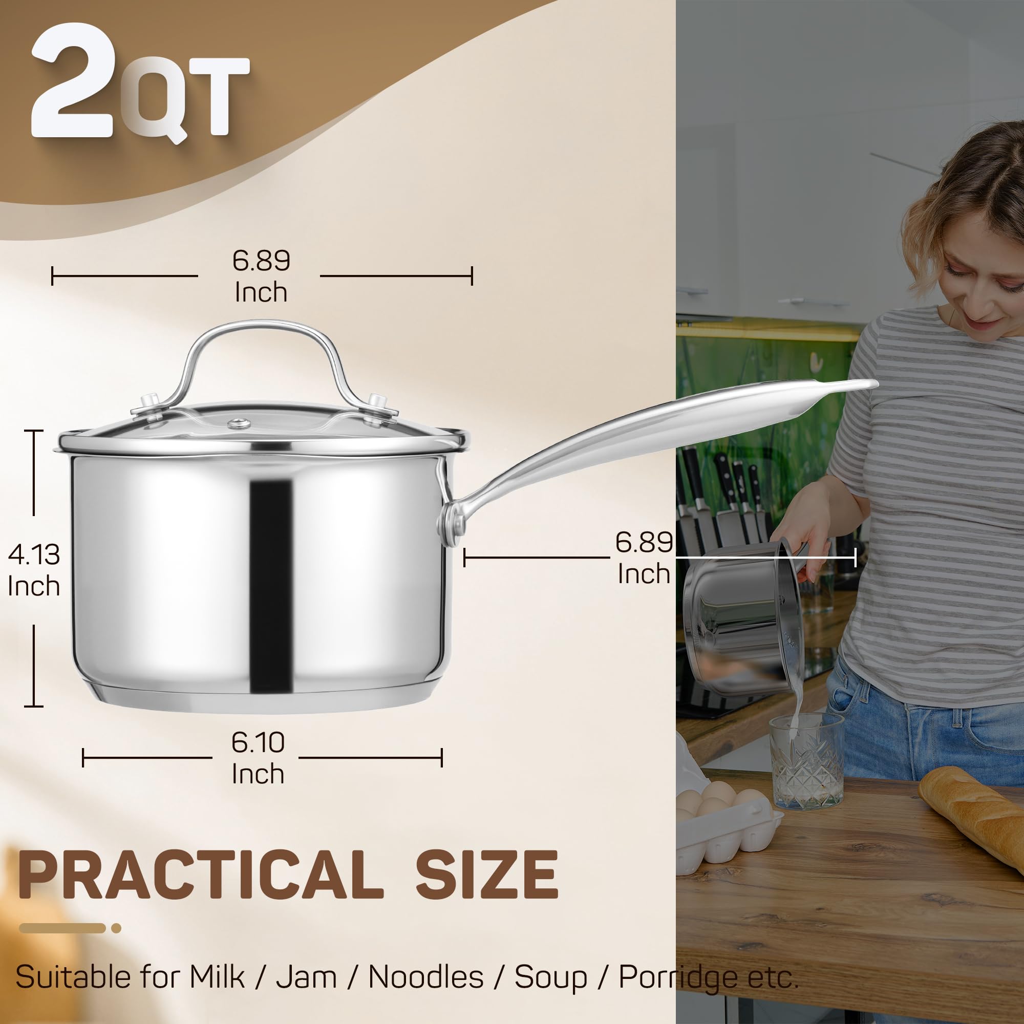 Ciwete sartén 2qt con boquilla para verter sin goteo