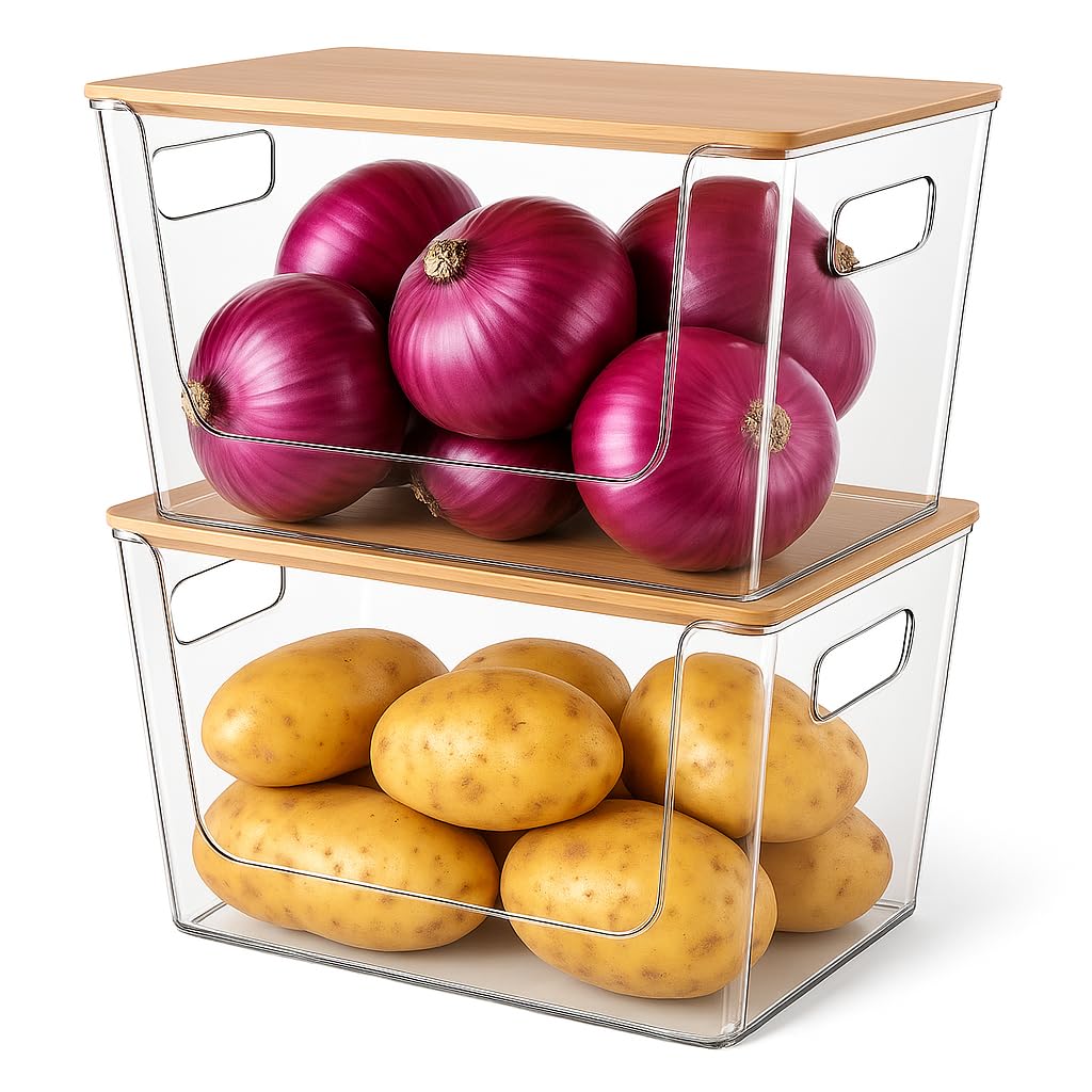 CiWiVOKi contenedores apilables para despensa con tapa de bambú, ideal para fruta y acceso rápido