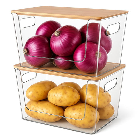 CiWiVOKi contenedores apilables para despensa con tapa de bambú, ideal para fruta y acceso rápido