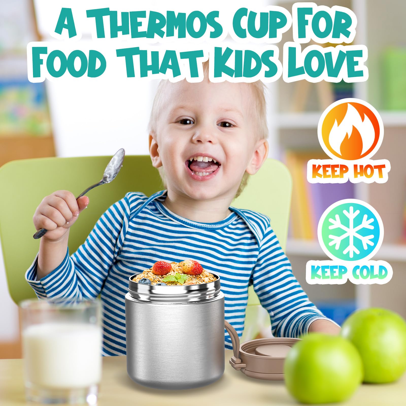CJACJA Thermo con boquilla amplia facilita rellenar y verter comidas.