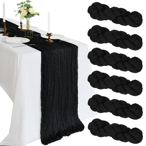 CKIKU camino de gasa negro para mesas, ideal para bodas y cenas elegantes.