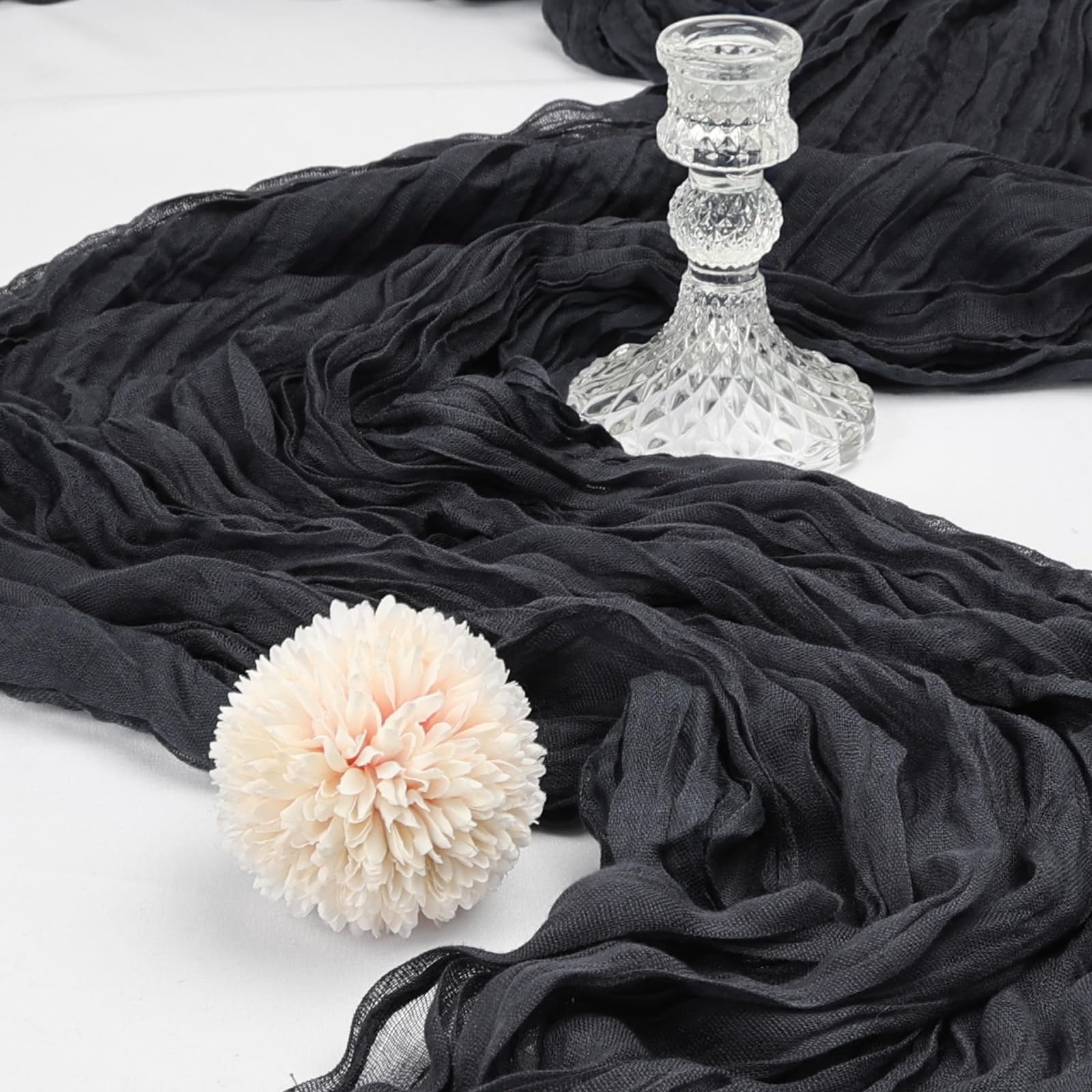 CKIKU Camino de gasa negro para decoración versátil en casa.