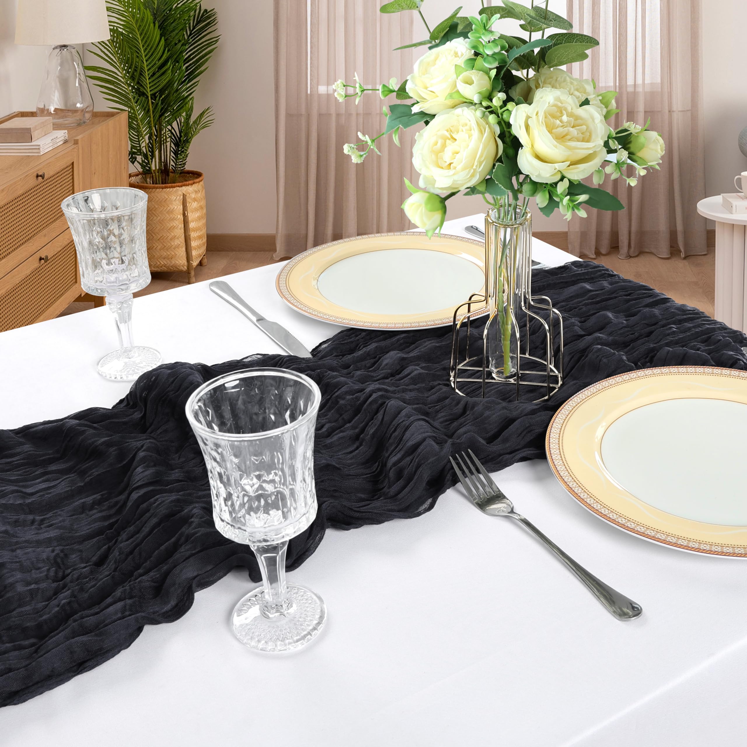 CKIKU camino de mesa gasa negro, suave y elegante iluminación.