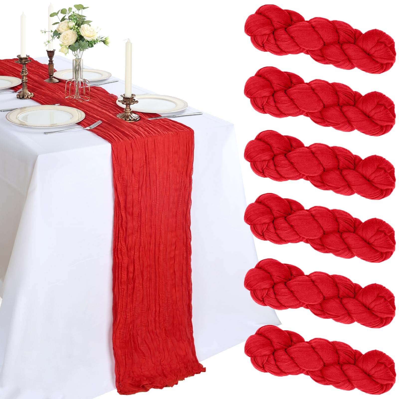 CKIKU camino de mesa gasa rojo 10ft para cenas elegantes
