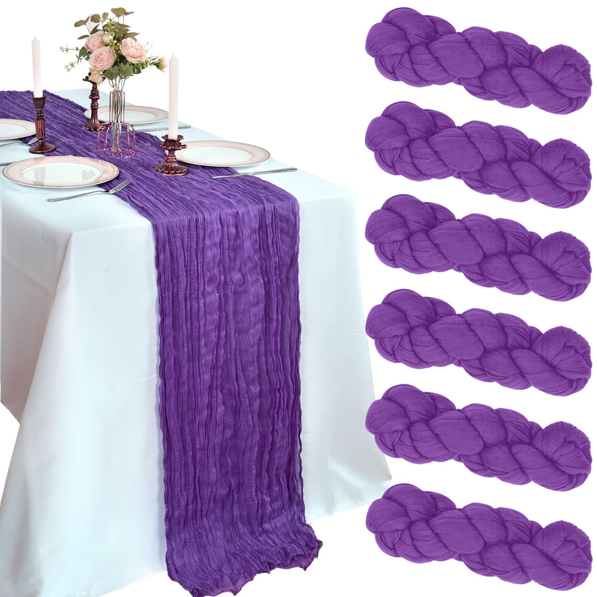 CKIKU Corredor de mesa gasa morada 10ft para cenas elegantes