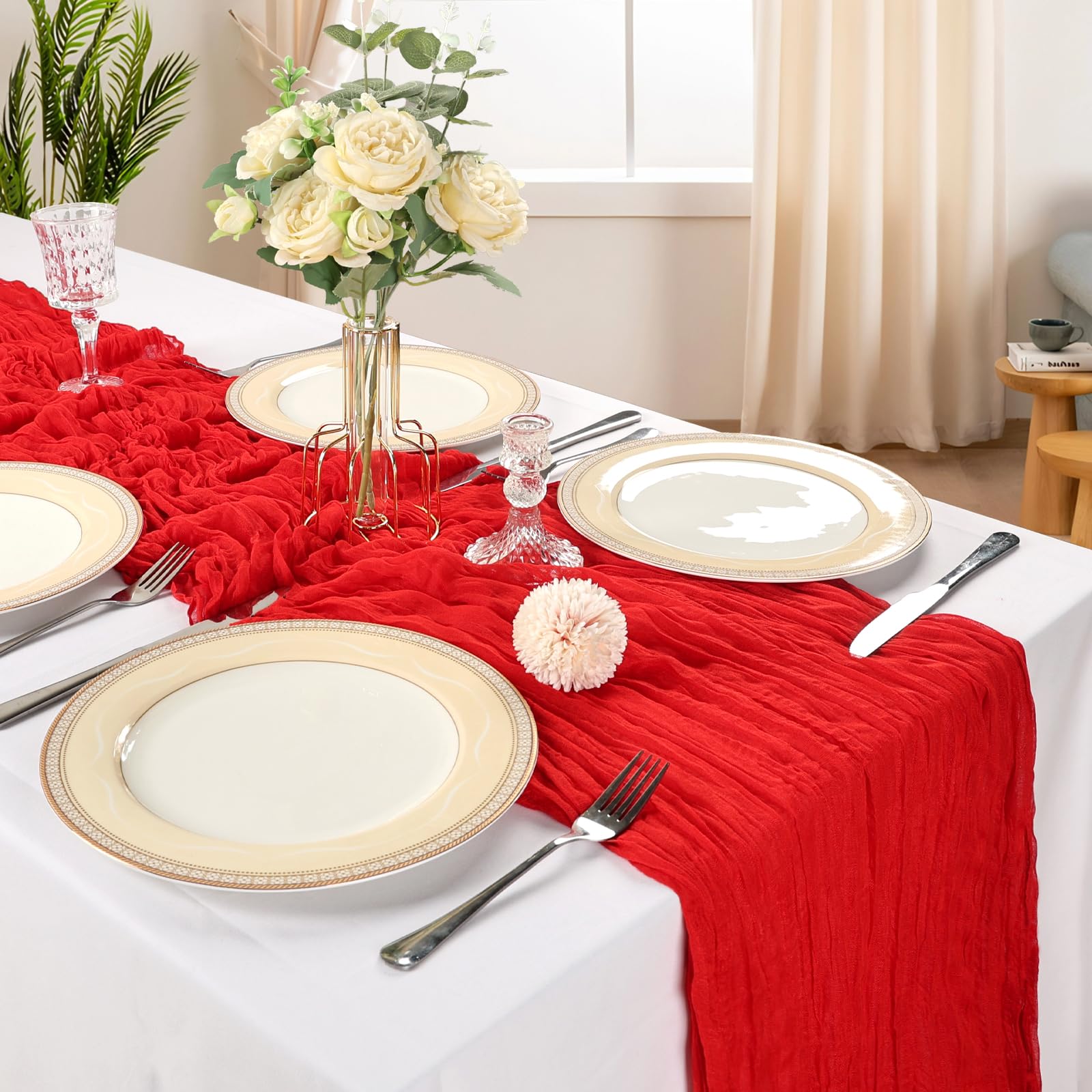 CKIKU pack seis caminos de mesa gasa rojo para eventos