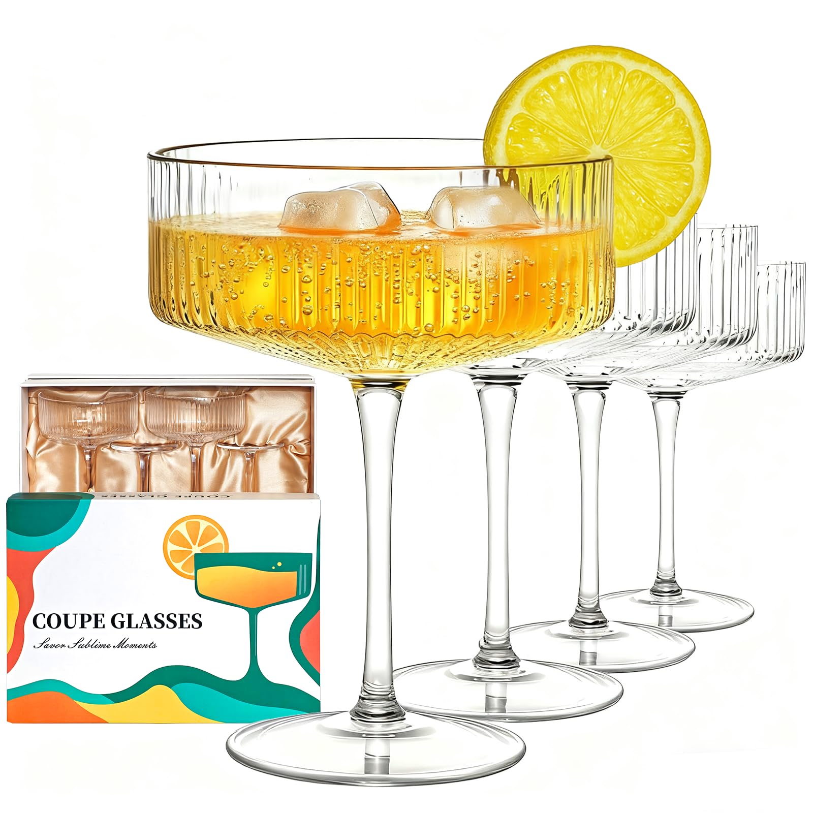 Vaso CL FUN Martini Coupe de 10 oz con ribetes acanalados, ideal para cócteles elegantes.