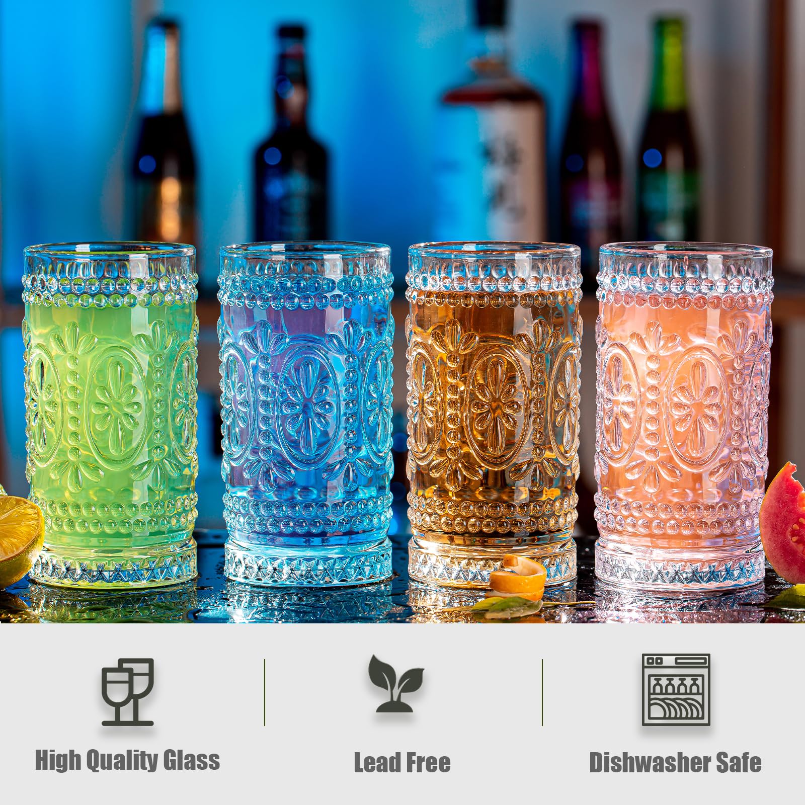 Cócteles mojito y bebidas variadas en vasos altos Claplante Vintage