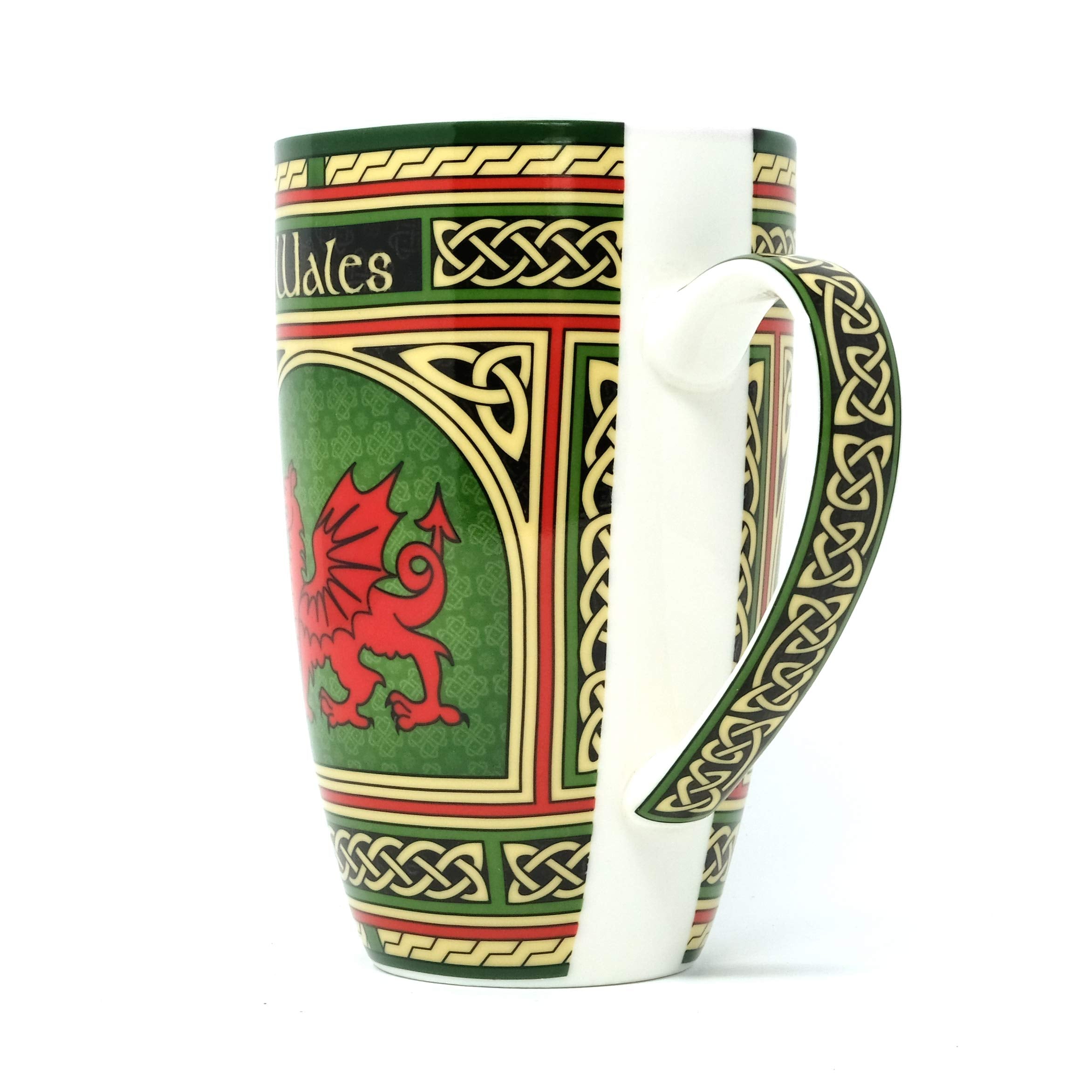 Taza Clara Craft con base y borde decorados, estilo celta.