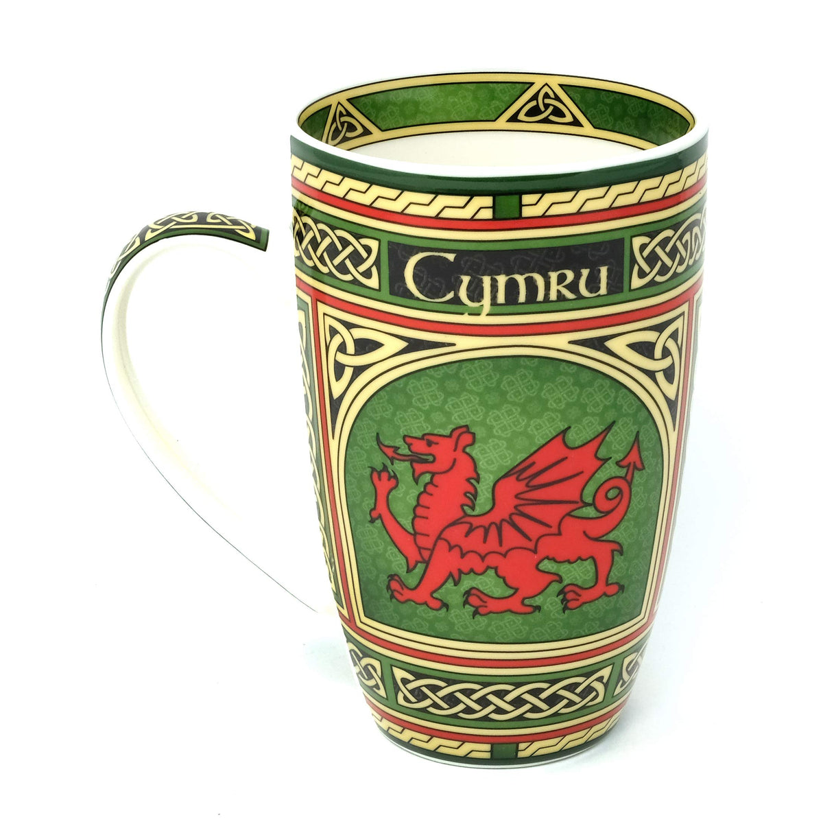 Taza Clara Craft Wales con dragón rojo, ideal para té aromático.