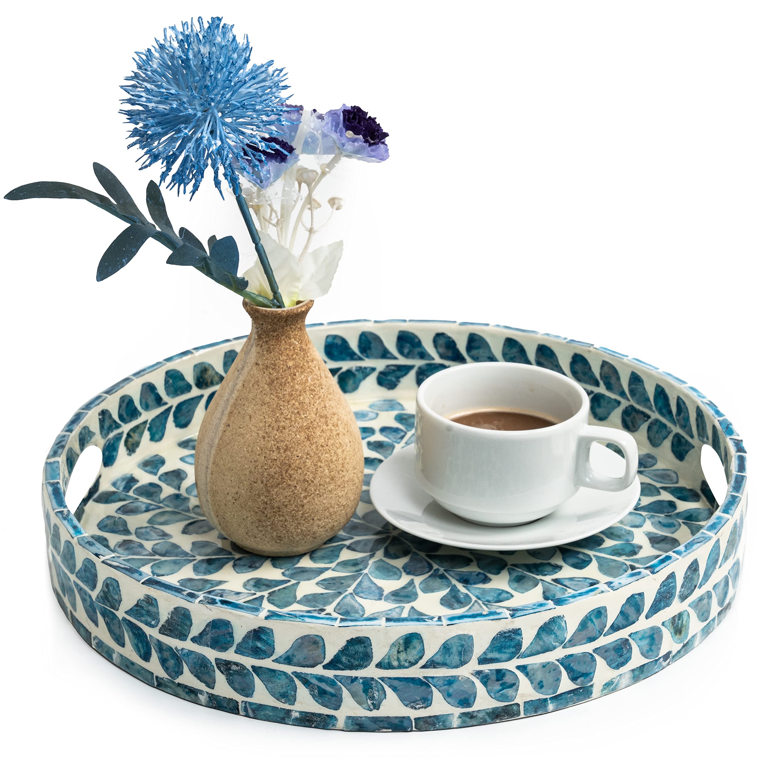 CLAYNIX bandeja floral con madre perla para decorar y organizar la mesa.