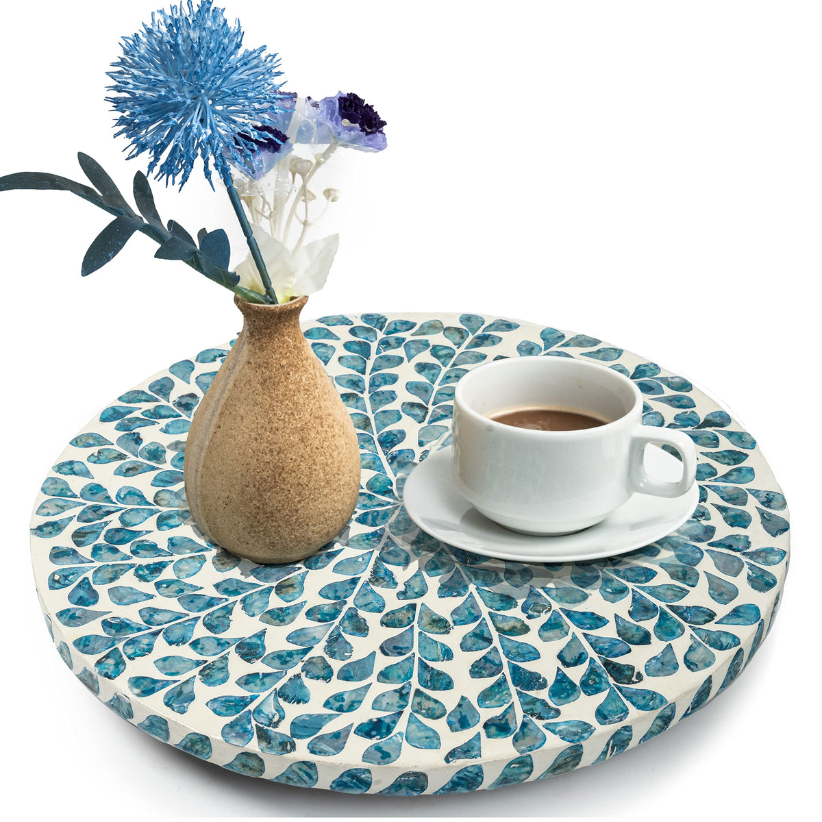 CLAYNIX giratorio para encimera con base de madera y capiz, organización elegante.
