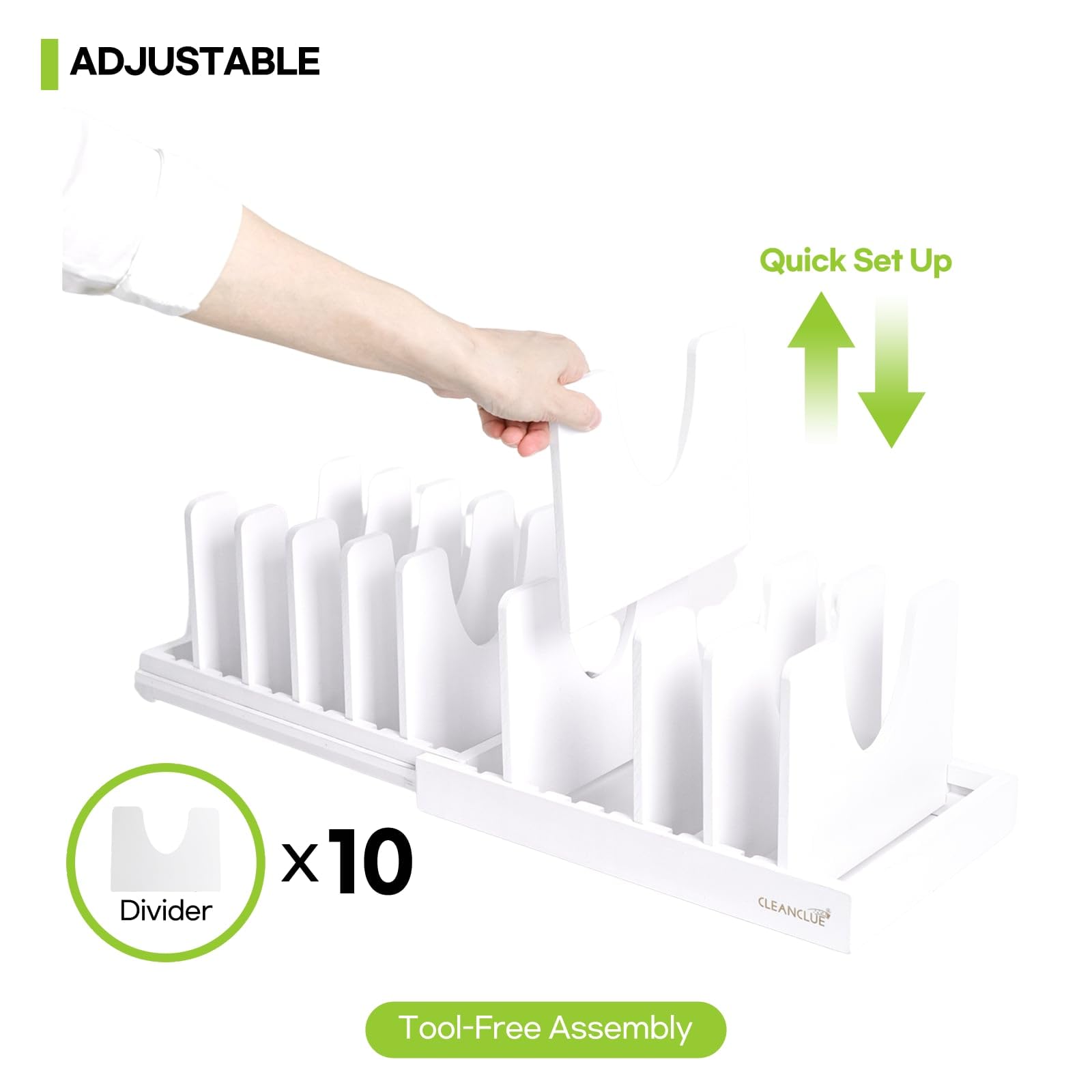 Divisores deslizantes CLEANCLUE permiten separar tapas y sartenes con estabilidad.