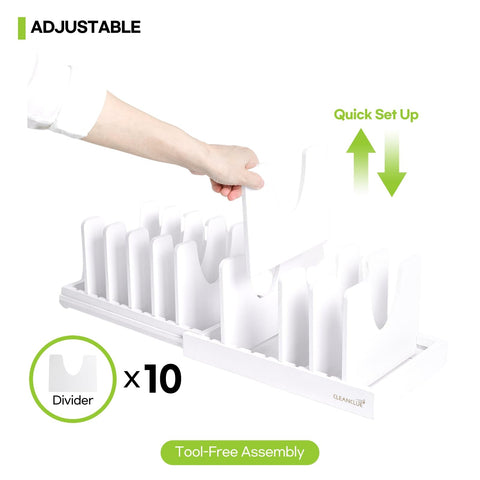 Divisores deslizantes CLEANCLUE permiten separar tapas y sartenes con estabilidad.