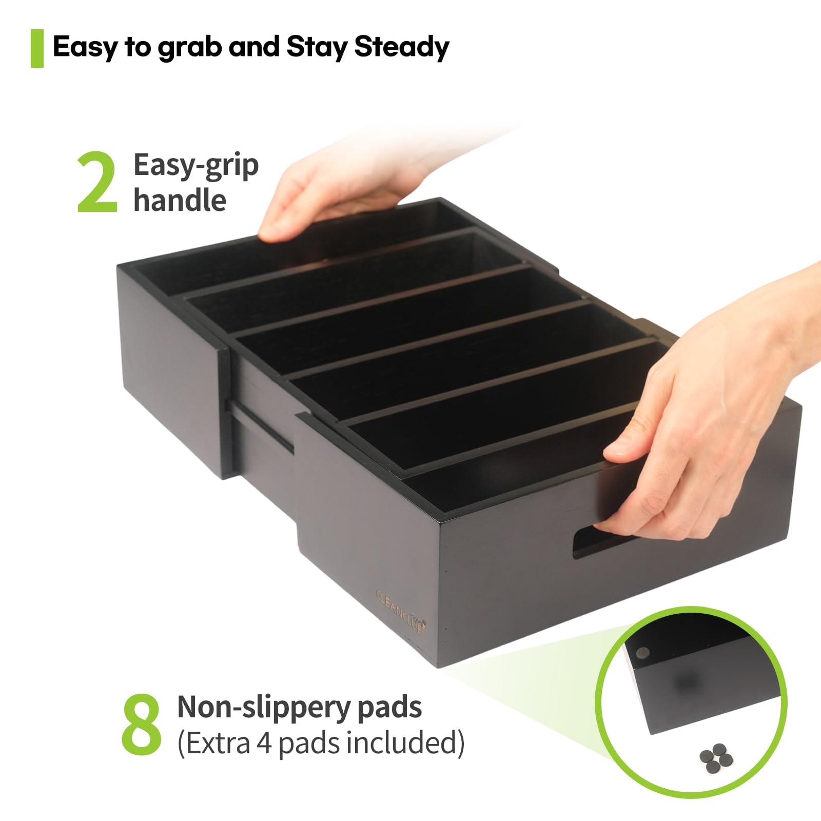 CLEANCLUE Mango ergonómico para mover el organizador entre espacios.