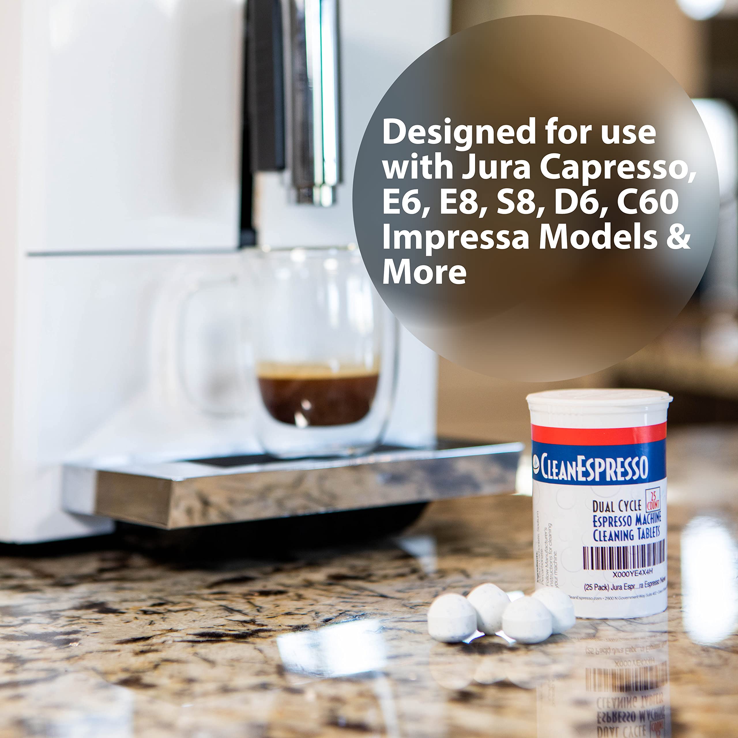 Tabletas CleanEspresso compatibles con Capresso, Ena e Impressa para limpieza segura.