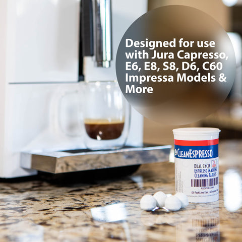 Tabletas CleanEspresso compatibles con Capresso, Ena e Impressa para limpieza segura.
