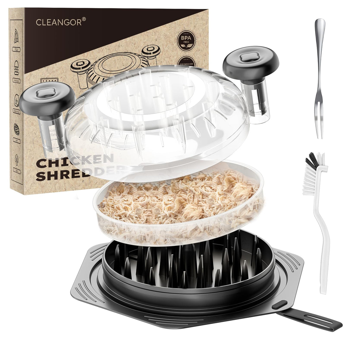 CLEANGOR Deshilachador Twist Grande desmenuza pollo rápidamente para ensaladas.