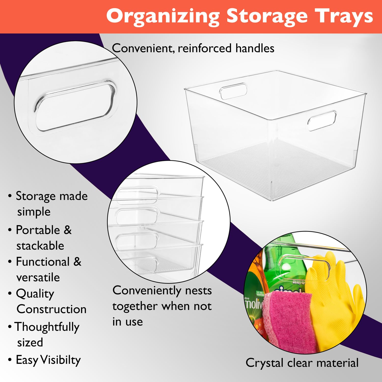 Contenedor ClearSpace apilable para armarios, ahorro de espacio y fácil transporte.