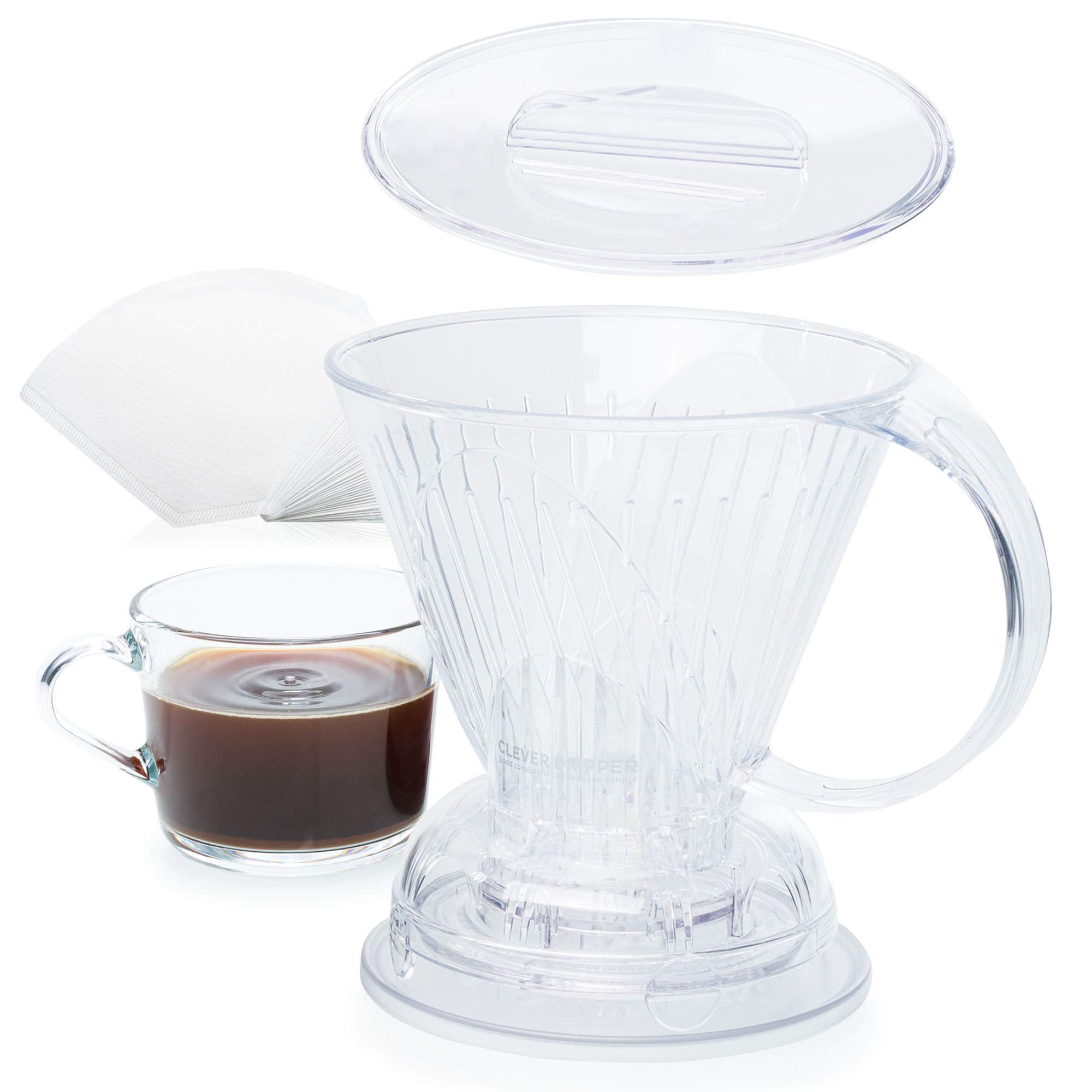 Clever Coffee Dripper con embudo para una preparación filtrada sin esfuerzo.