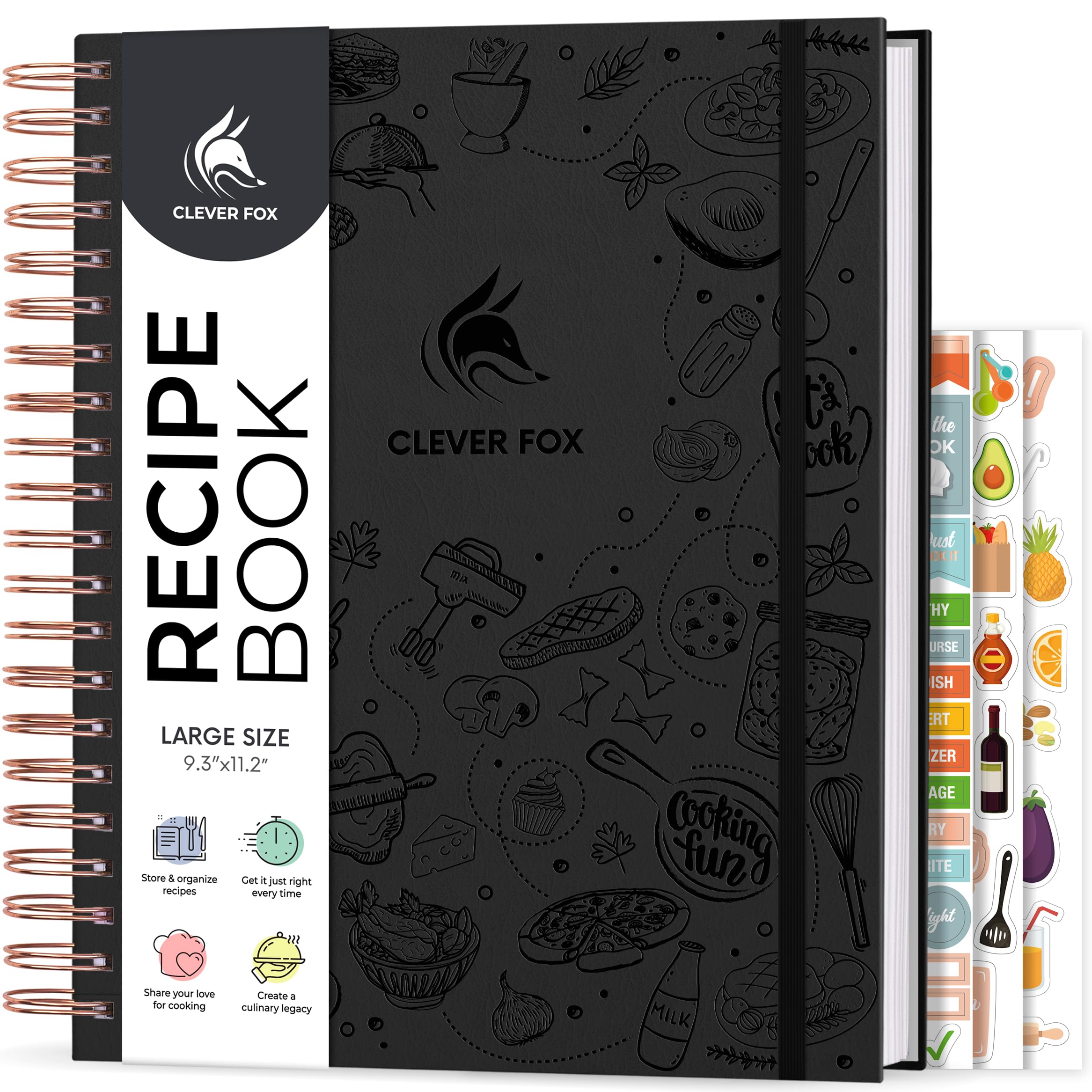 Clever Fox libro de recetas con cubierta eco cuero negro, perfecto para organización diaria