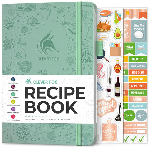 Clever Fox libro de recetas, cubierta de cuero PU color menta crema, ideal para regalo.