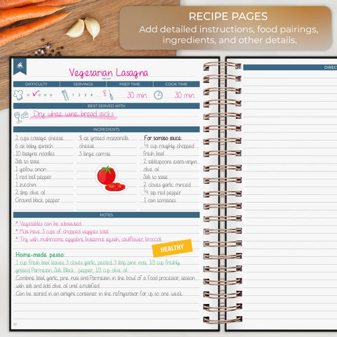 Clever Fox libro de recetas con índice y páginas numeradas para encontrar recetas rápidamente