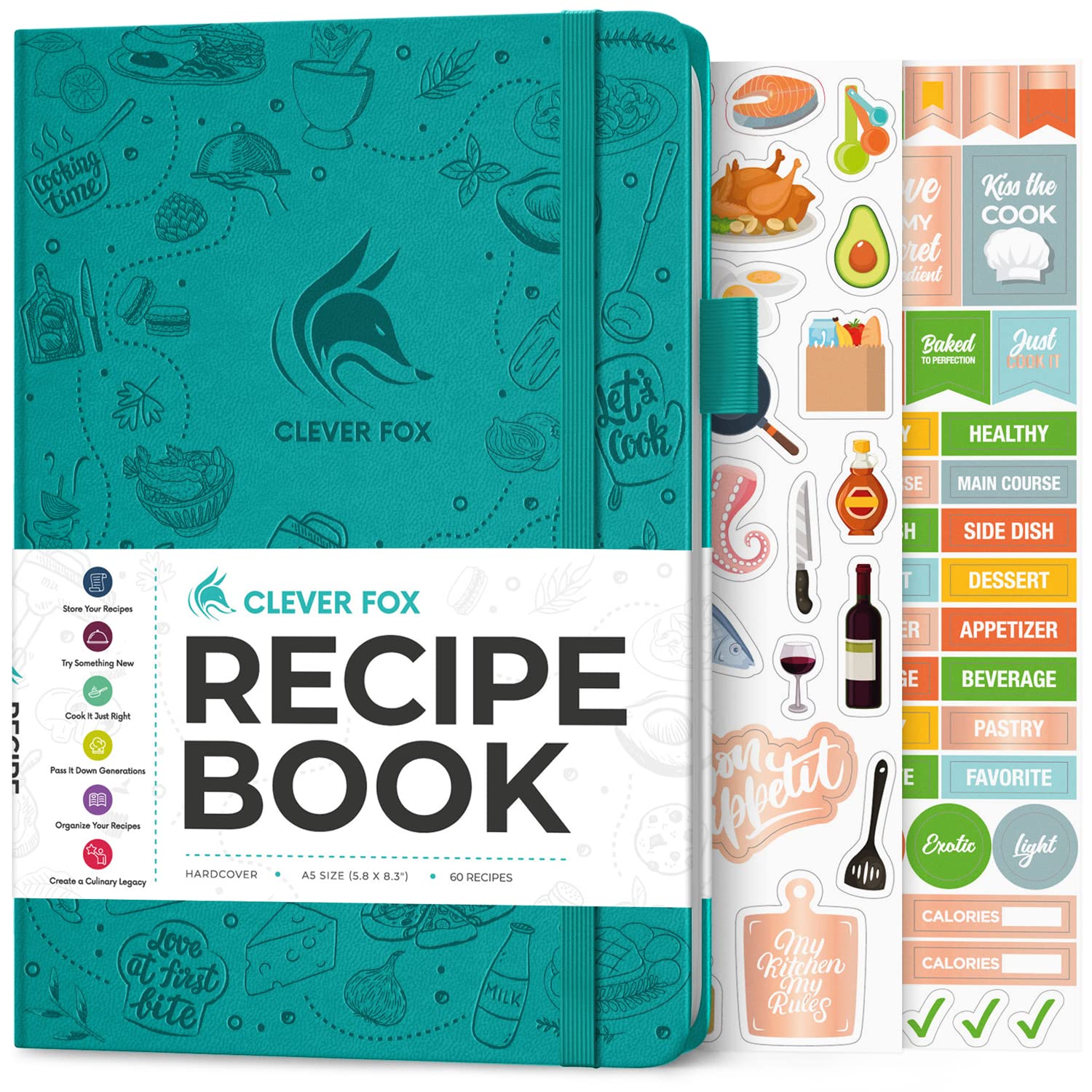 Clever Fox Libro de Recetas: portada turquesa elegante para empezar tu colección culinaria.