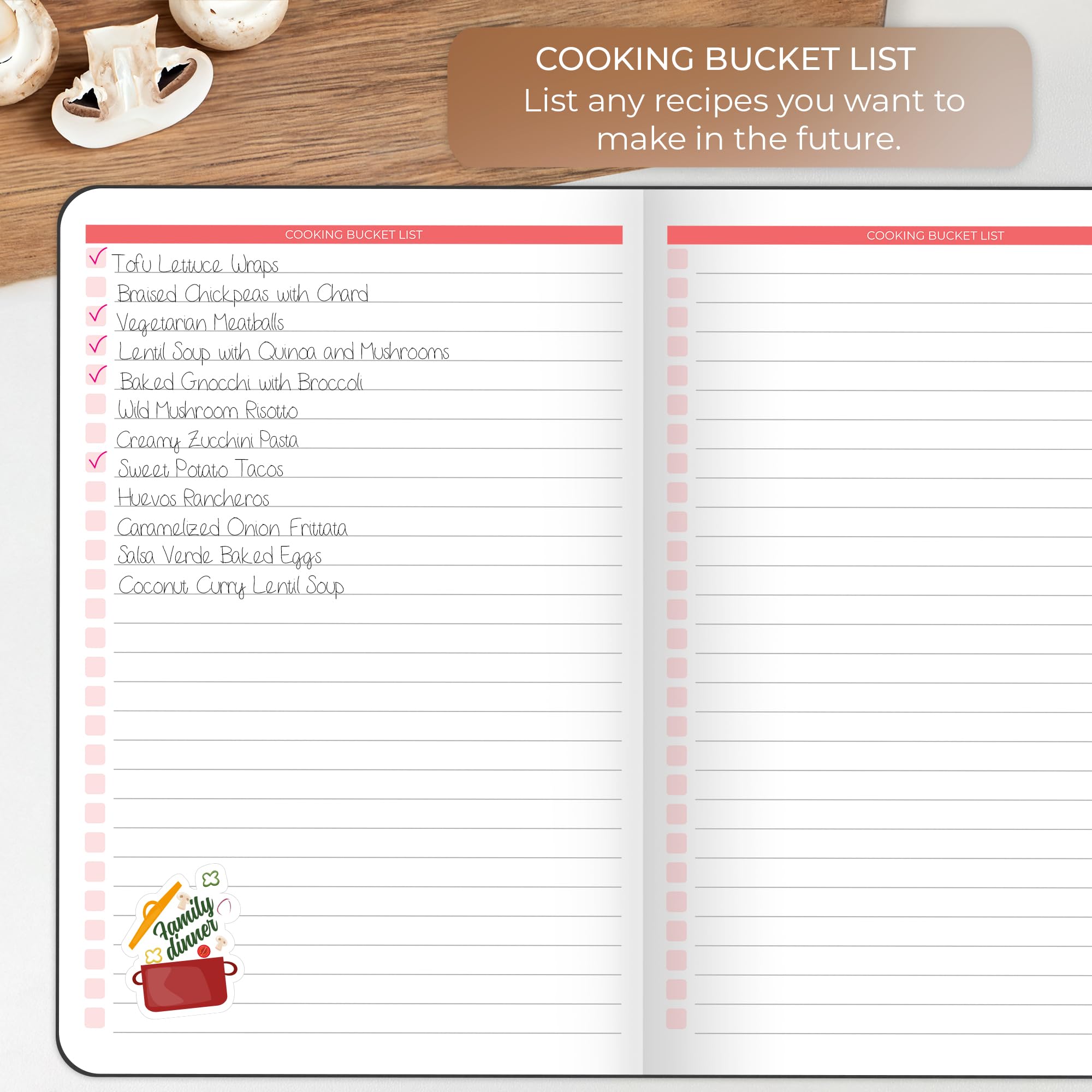 Clever Fox Recipe Book, bolsillo trasero para notas y recetas sueltas