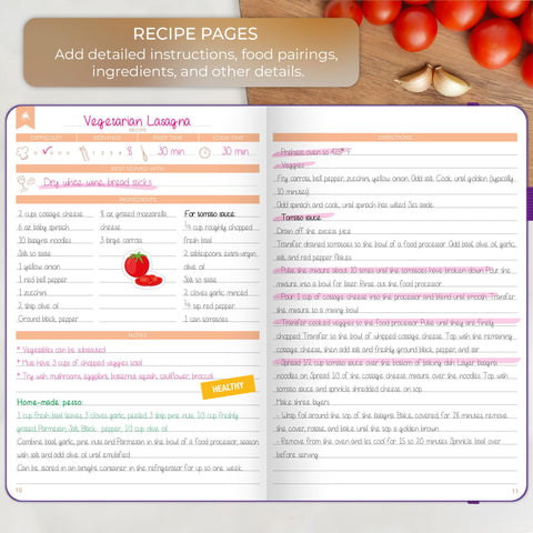 Clever Fox cuaderno de recetas, bolsillo posterior para notas.